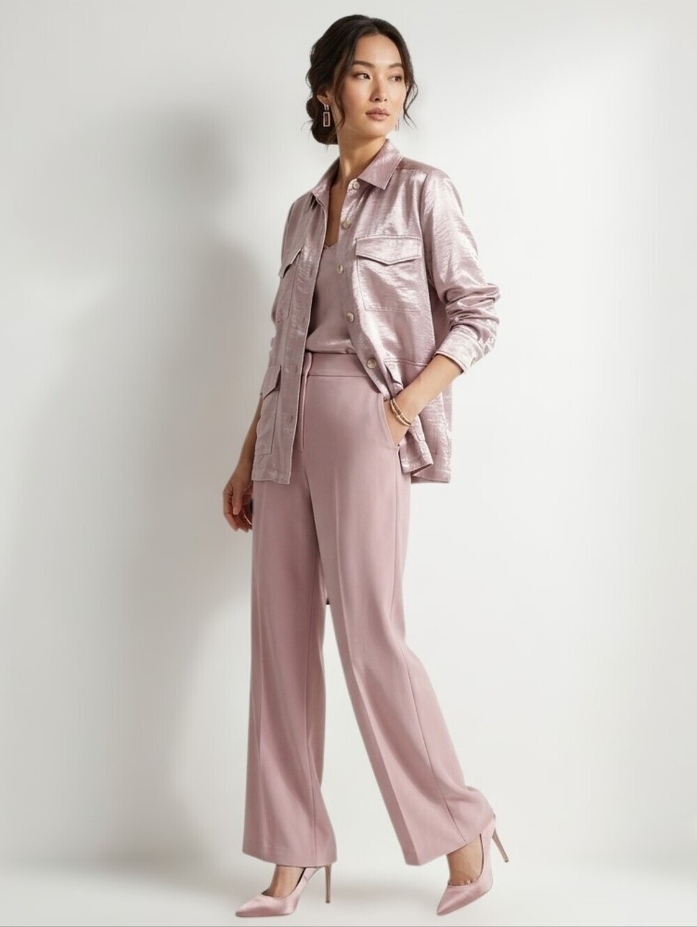 Anthropologie Current Air Clemence Satin Shimmer Button Down Shirt Jacket Sz.L
